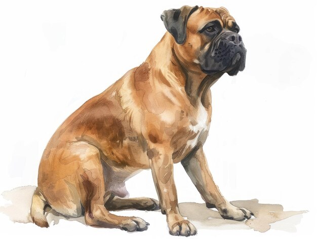 Waterverf van Bullmastiff geïsoleerd op witte achtergrond