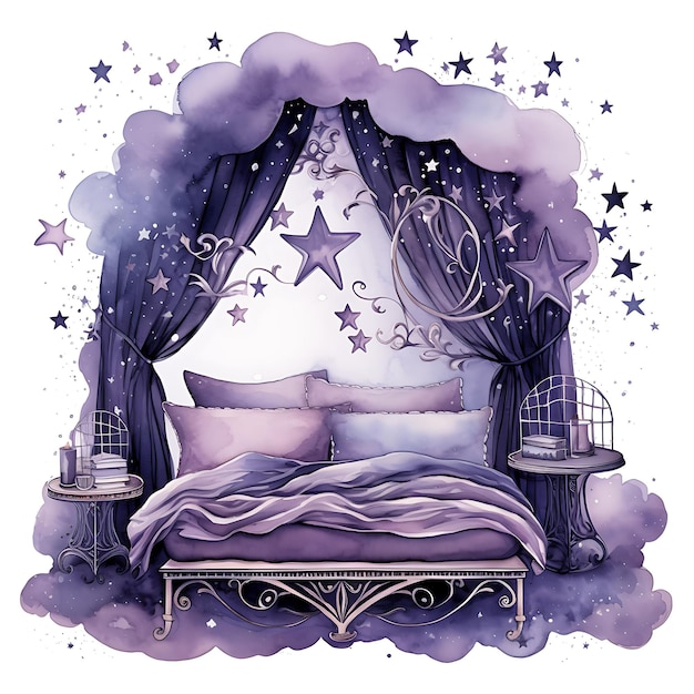Waterverf van de slaapkamer met hemelse dromen Diep paars en fonkelende Sil Art Tshrit Sticker Ink