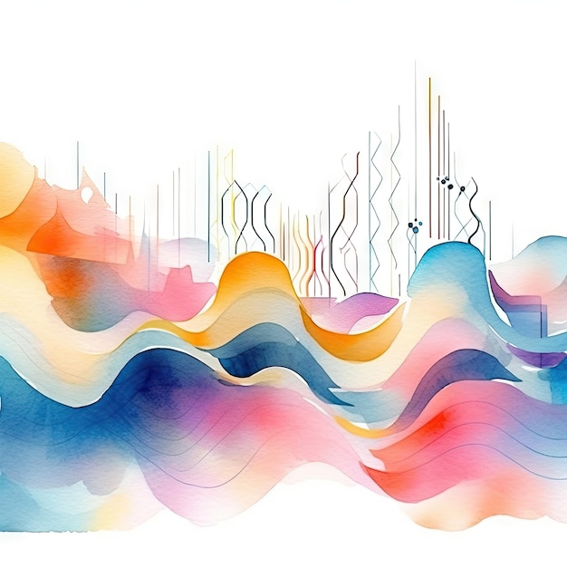 Waterverf van een abstracte voorstelling van geluidsgolven