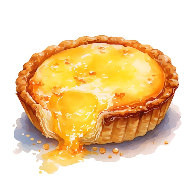 Waterverf van Hong Kong Egg Tart Chinees gebak Gele kleur Concept Flaky Clipart Gezonder dessert