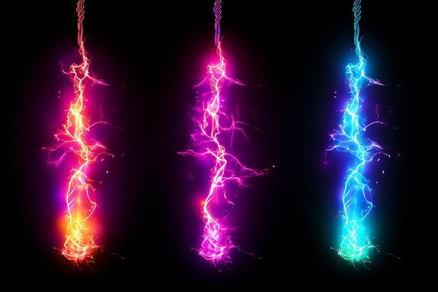 Waterverf van Neon Fluorescent String met Lightning Bolt decoraties en Clipart 2D Flat Strings