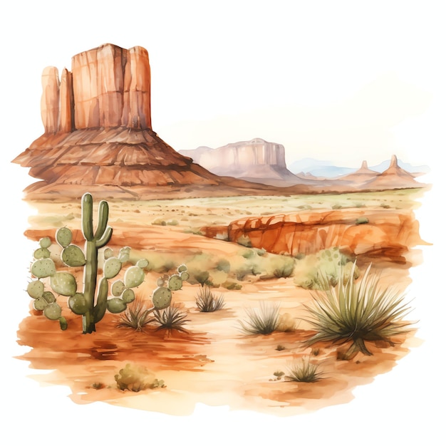 waterverf woestijn mesa west wild west cowboy woestijn illustratie clipart