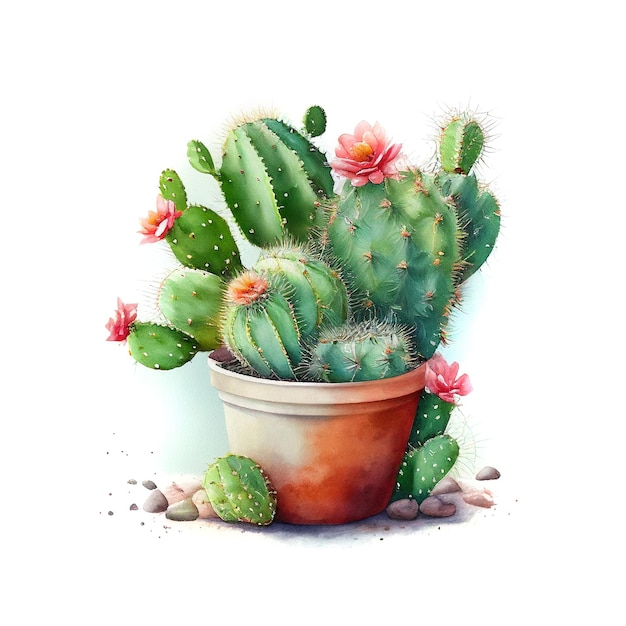 Waterverfcactus in Pot Mexicaanse Cactussen Leuke Succulente Generatieve AI Illustratie