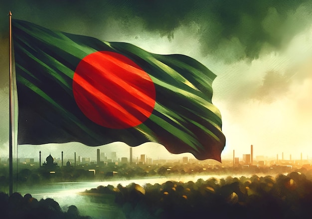 Waterverfillustratie die de onafhankelijkheidsdag van Bangladesh vertegenwoordigt