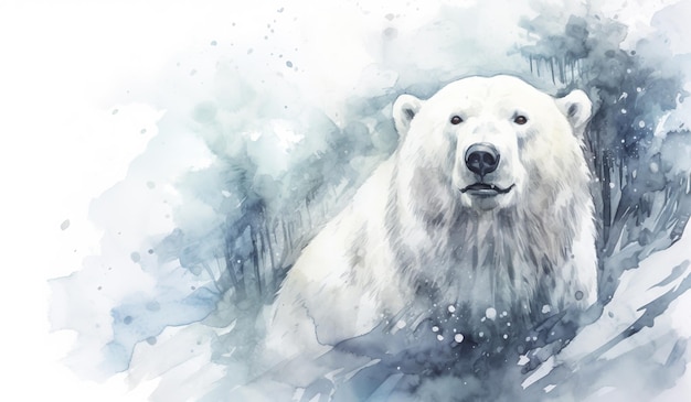 Waterverfillustratie met witte ijsbeer Wintertijd AI gegenereerd