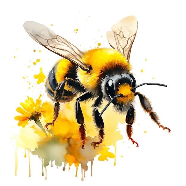 Waterverfillustratie van Bee op witte achtergrond Nature039s Beauty AI gegenereerd