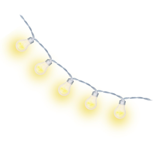 Waterverfillustratie van een krans van gloeiende gele bollen met zacht licht geïsoleerd met de hand getekend