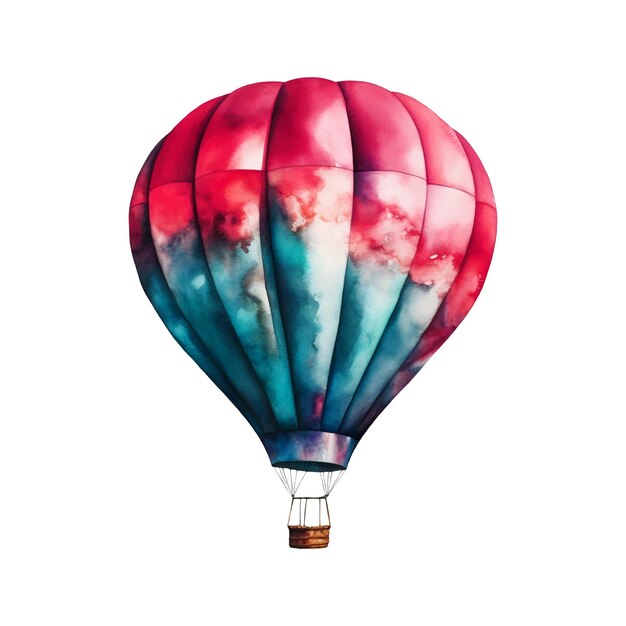 Waterverfillustratie van een roze en blauwe hete luchtballon Ai illustratie