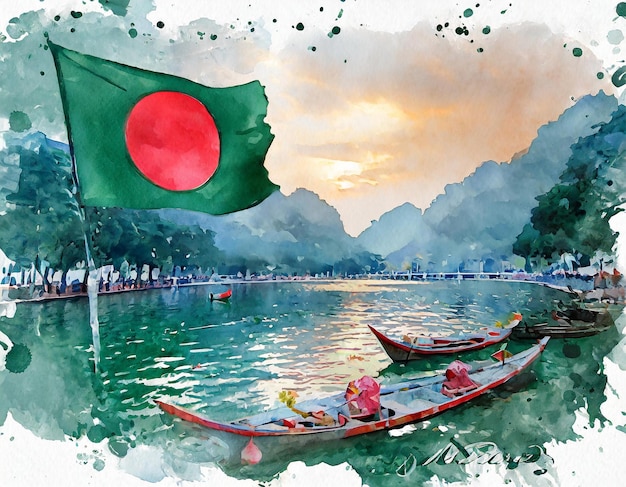 Waterverfillustratie voor de dag van de republiek van Bangladesh.