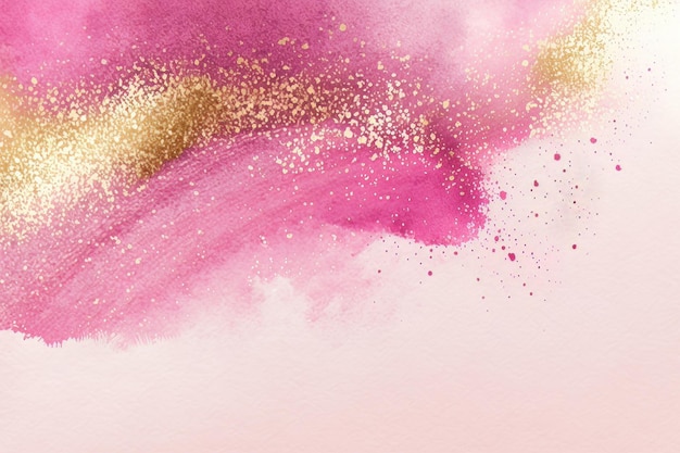 Waterverfinkt roze achtergrond met wat gouden Illustratie Generatieve AI