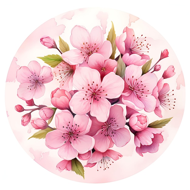 Waterverfkamer van Japanse kersenbloesemkamer Zachte roze en Ch op witte achtergrondscènekunst