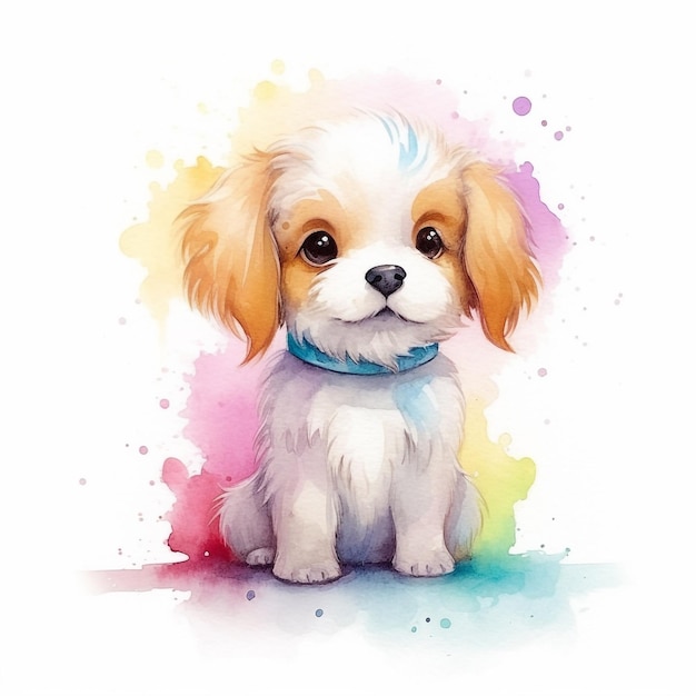 Waterverfschilderij van een shih tzu-puppy