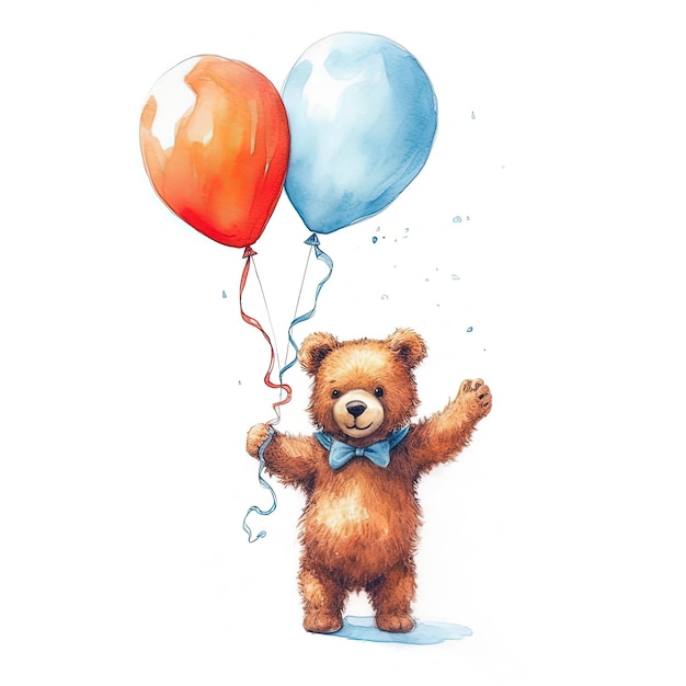 Waterverfteddybeer met ballonsillustratie AI GenerativexA