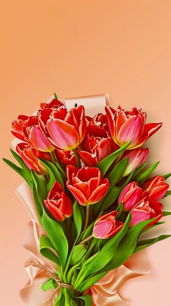 Waterverftekst met een boeket rode tulpen verticaal poster idee voor felicitaties op Vrouwen