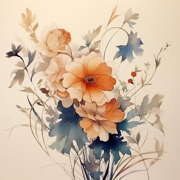 Watter color beatiful flower illustrated painting art