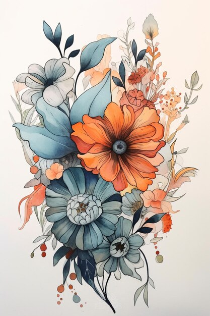 Watter color beatiful flower illustrated painting art