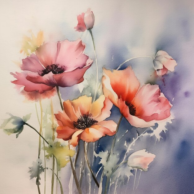 Watter color beatiful flower illustrated painting art