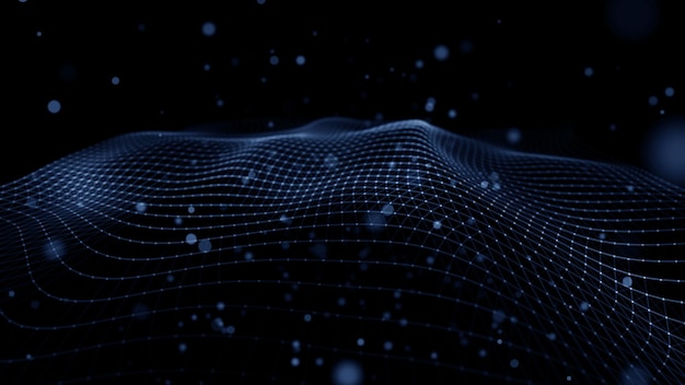Wave 3d Abstract wave dots in dark background Data technology background