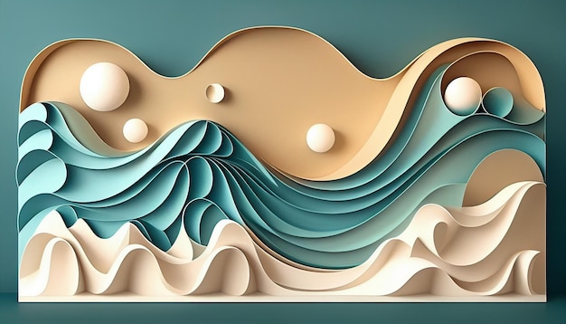 Wave background in 3d paper cut style Generative AI