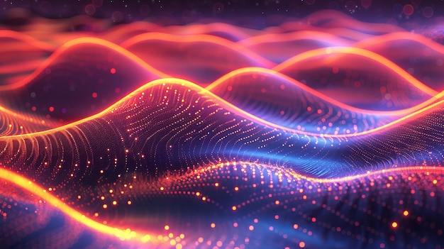 Photo a wave background with numerous glowing particles rhythmic wave digital network background 3d rendering