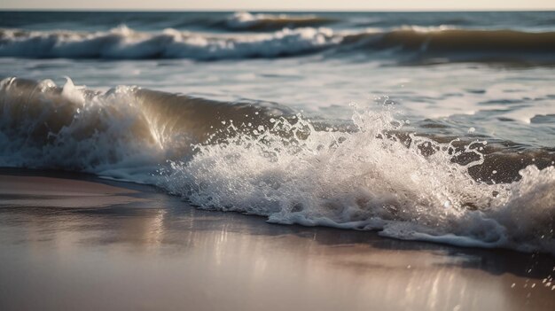 砂浜の海岸で波を起こす 生成Ai