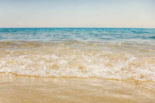 Wave of blue ocean on sandy beach Summer Background