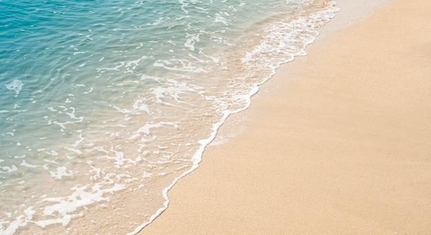 Wave of blue ocean on sandy beach. texture Background.