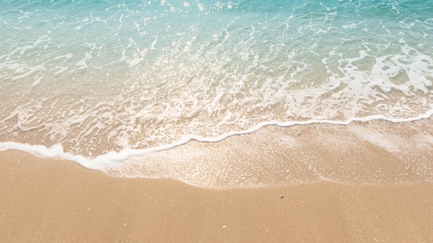 Wave of blue ocean on sandy beach. texture Background.