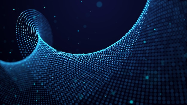 a wave of blue particles big data abstract dynamic background 3d rendering