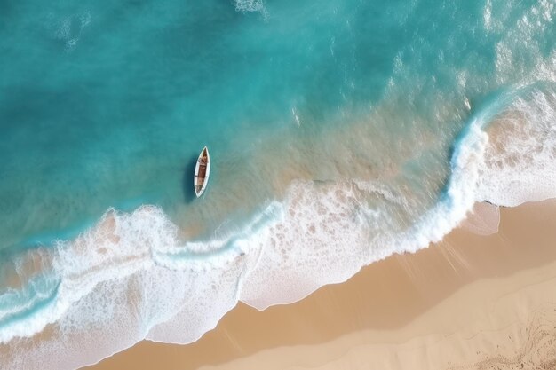 Wave and boat on the beach top view