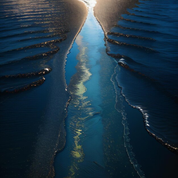 A wave breaking in the ocean with the sun setting behind it