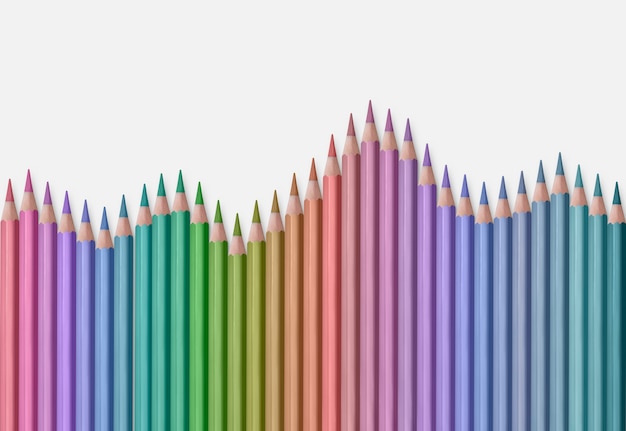 白い背景で隔離の波色鉛筆