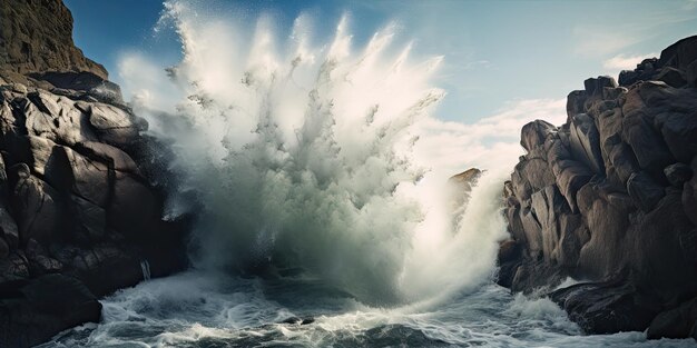 Premium AI Image | A wave crashing into rocks