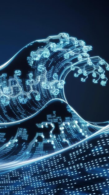 a wave of cybersecurity data algorithms binary code data transfer analysis digital data flow networ