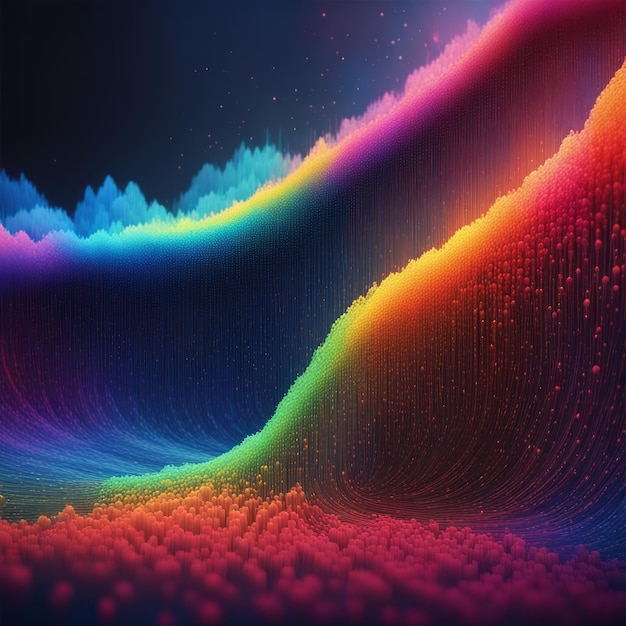wave flow abstract background with colorful flow 3D rendering
