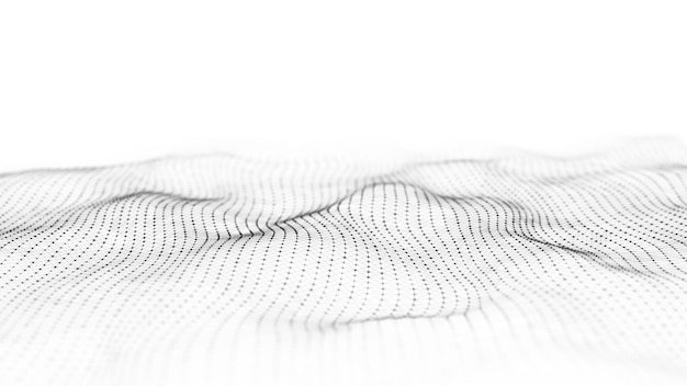 Wave in zwart-wit Big data visualisatie Abstract achtergrond met verweven punten 3D-rendering