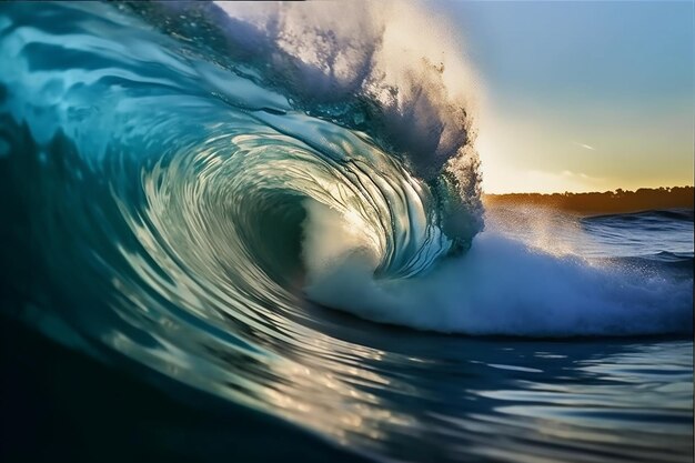 A wave is about to crash into the ocean.