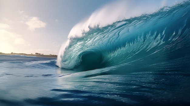 A wave is about to crash into the ocean.