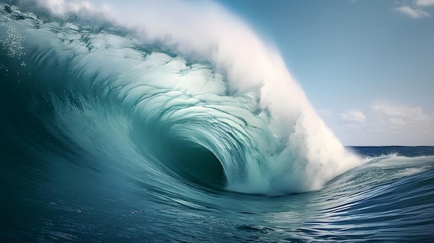 A wave is about to crash into the ocean.