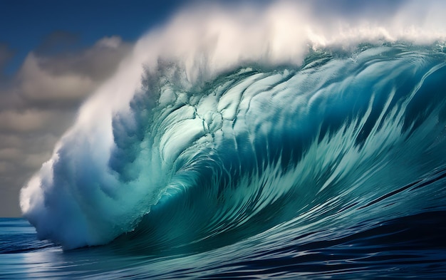 A wave is about to crash into the ocean.