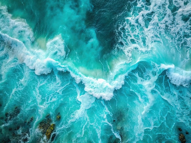 a wave is breaking on the ocean and the ocean is blue