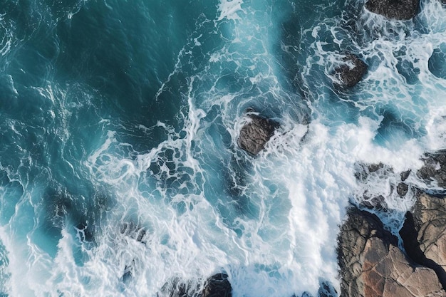 a wave is crashing on a rocky pier