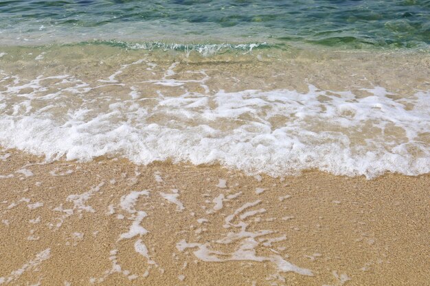 Foto un'onda sta rotolando sulla spiaggia e l'acqua sta schiumando