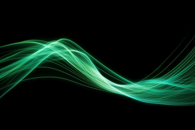 Wave lines trails flowing dynamic in green colors isolated on black background