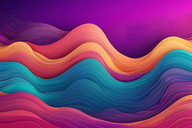 Фото Множество волновых линий абстрактные волнистые полосы на фиолетово-синем фоне творческое линейное искусство красочный градиент