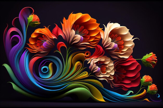 Wave of neon colour flowers in wave abstract