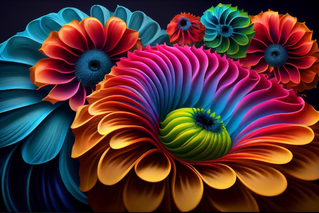 Wave of neon colour flowers in wave abstract