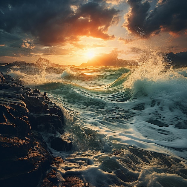 a wave in the ocean is crashing into a rocky cliff.