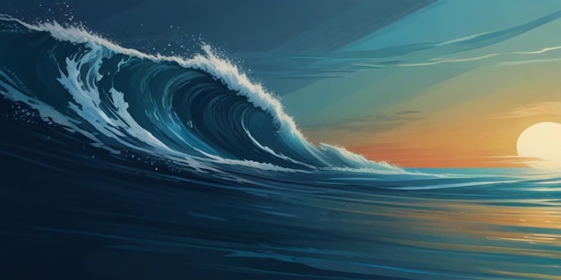 a wave in the ocean with sunset and sunset