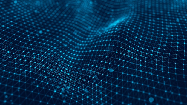 wave of particles futuristic blue dots background with a dynamic wave big data 3d rendering